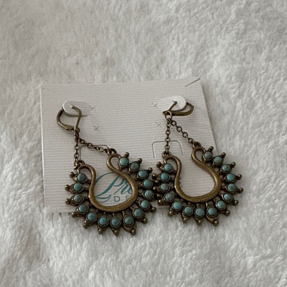 Premier Gold and Turquoise Dangle Earrings - Picture 1 of 3